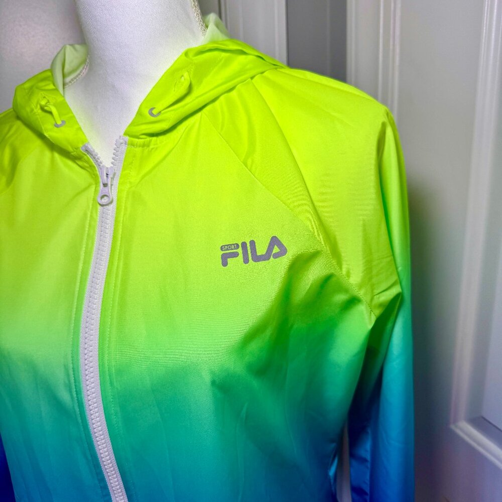 Fila Sport Windbreaker Jacket Ombre from Neon to Royal Blue size small - Picture 2 of 9